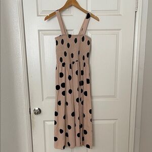 Blu Pepper beige & black polka dot retro midi maxi linen blend dress S